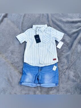 NWT! 7 For All Mankind Toddler Boys 2 Piece Set - Shirt + Jean Shorts - 2T